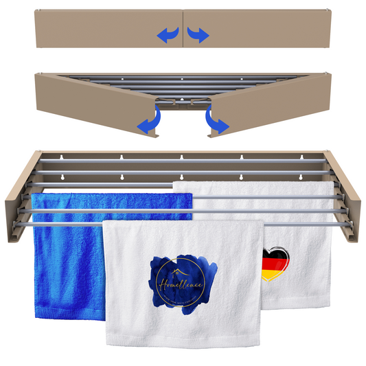 Homellence Wand-Wäscheständer in elegantem Cappuccino: Darstellung des ausziehbaren Designs für platzsparendes Trocknen im modernen Haushalt.