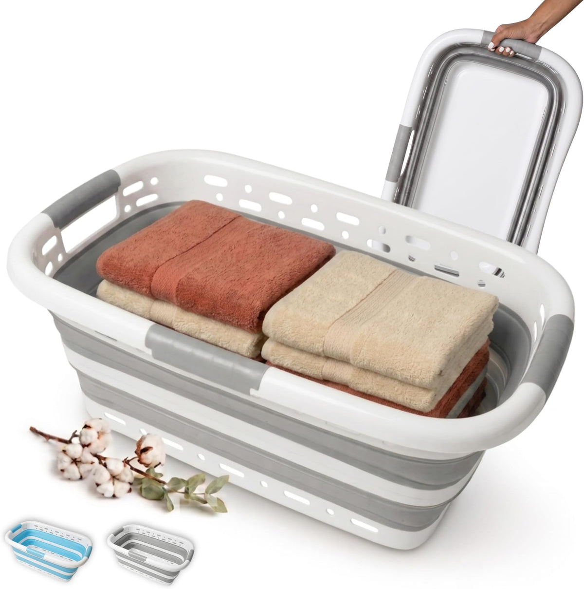 Homellence collapsible laundry basket 42 L, White/Grey (image 1)