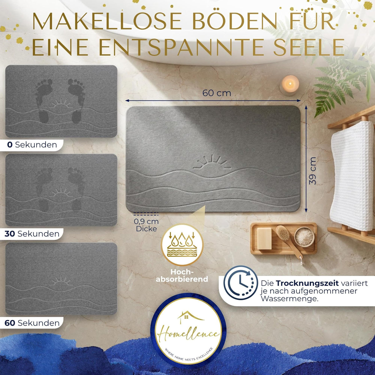 Homellence diatomite stone bath mat, Solaris Aura (image 3)