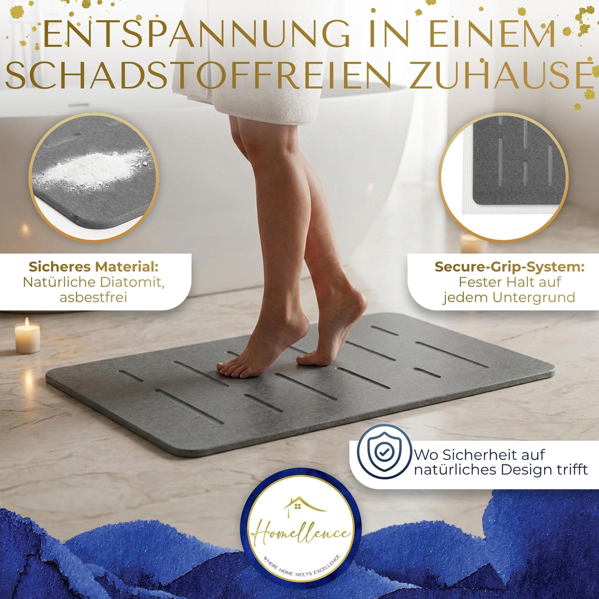 Homellence diatomite stone bath mat, Linear Luxury (image 4)