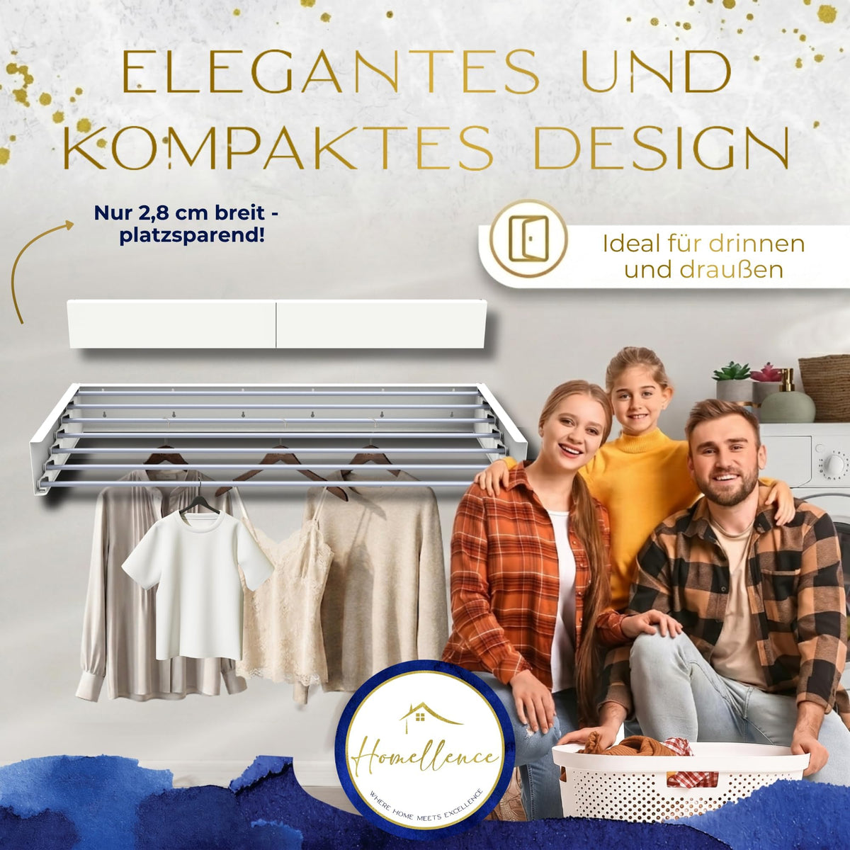Homellence wall-mounted drying rack, White, 120 cm (image 5)