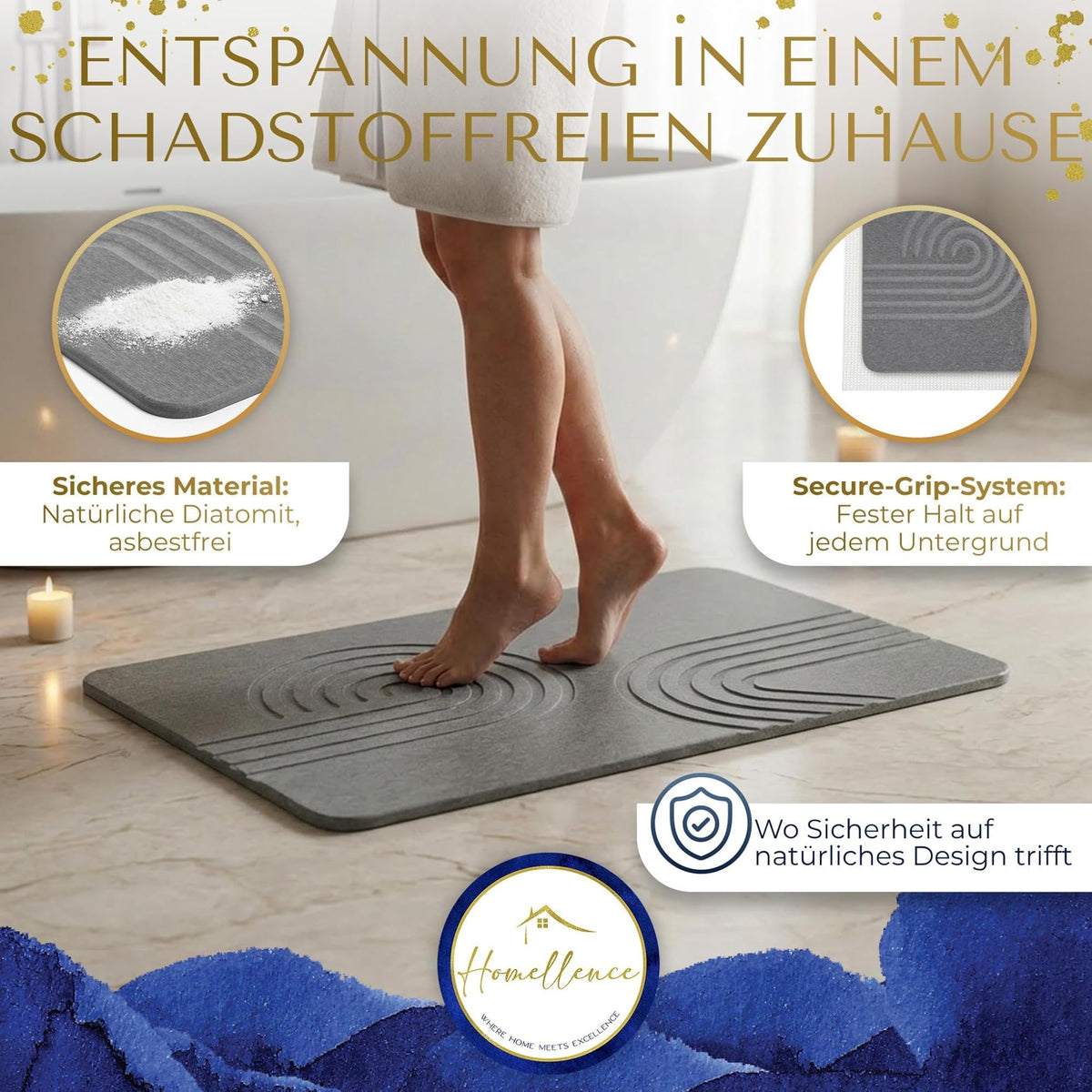 Homellence diatomite stone bath mat, Infinite Zen (image 4)
