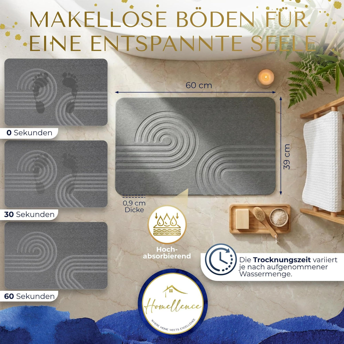Homellence diatomite stone bath mat, Infinite Zen (image 3)