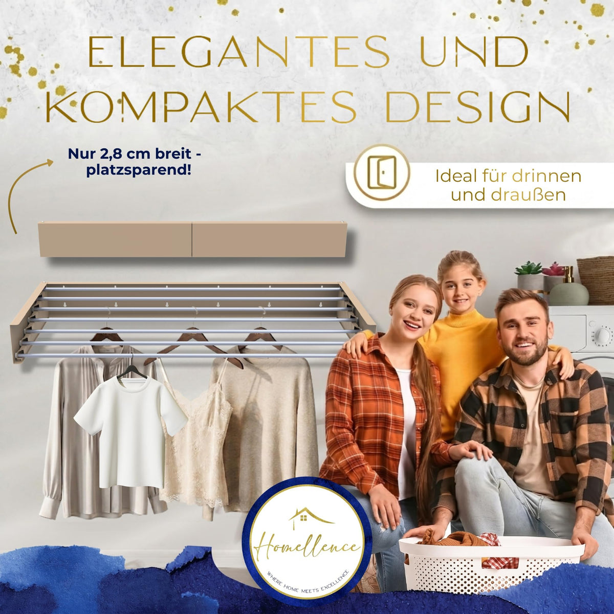 Homellence wall-mounted drying rack, Cappuccino, 120 cm (image 5)