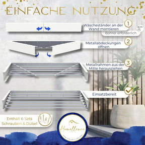 Homellence wall-mounted drying rack, White, 120 cm (image 4)