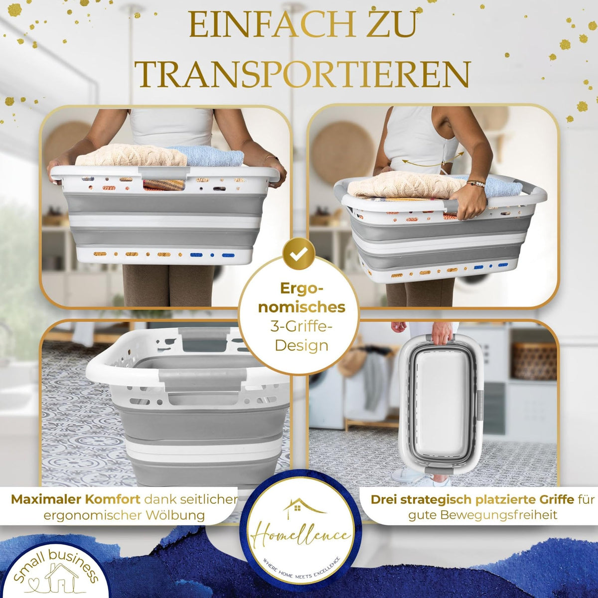 Homellence collapsible laundry basket 42 L, White/Grey (image 5)