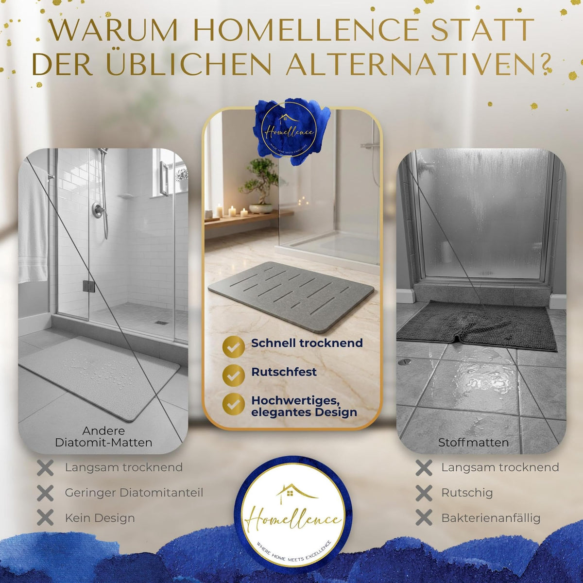 Homellence diatomite stone bath mat, Linear Luxury (image 7)