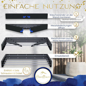 Homellence wall-mounted drying rack, Black, 100 cm (image 4)