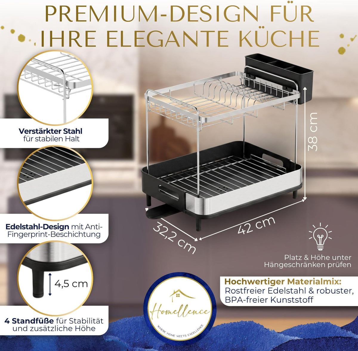 Homellence dish drying rack High-Tower, two tiers (image 2)