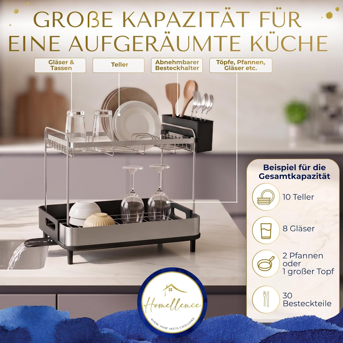 Homellence dish drying rack High-Tower, two tiers (image 4)