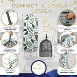 Homellence Tabletop Ironing Board Dimensions Infographic - 82cm open surface, 41cm folded height, non-slip feet, integrated hanging hook, and retractable support.