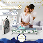 Homellence Tabletop Ironing Board Lifestyle - Clever compact design for urban spaces featuring a stylish extra heat-resistant cover and easy vertical storage.