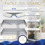 Tutorial in 4 step per installare lo stendibiancheria Homellence 100cm bianco, include kit di fissaggio con viti.