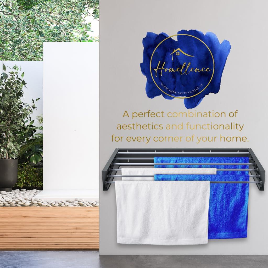 Homellence Wall-Mounted Clothes Drying Rack 100cm Anthracite - Premium 6-rod foldable laundry rack with 30kg capacity and space-saving 2.8cm wide profile.