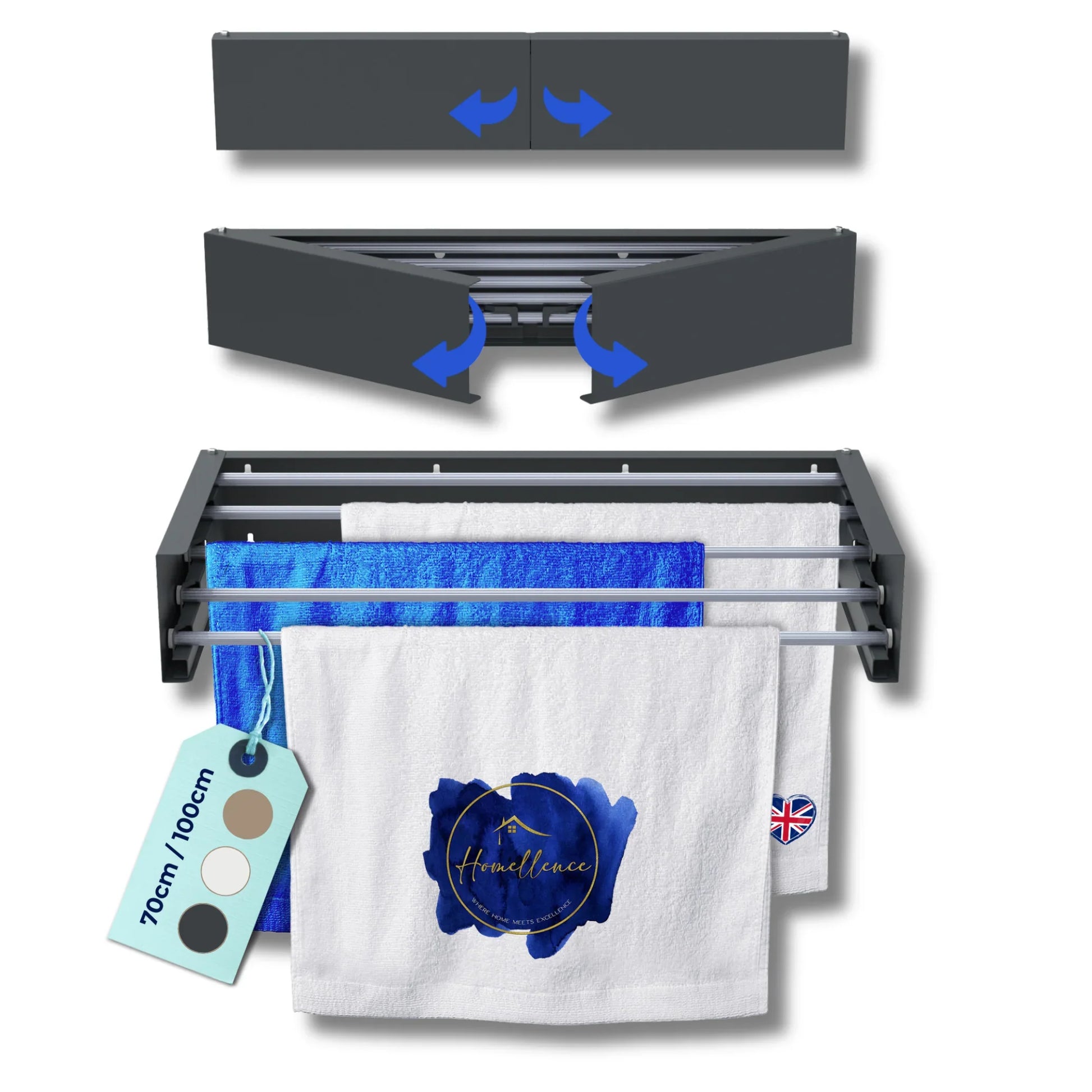 Homellence Wall-Mounted Clothes Drying Rack 70cm Anthracite - Modern slimline retractable airer featuring a 25kg capacity.