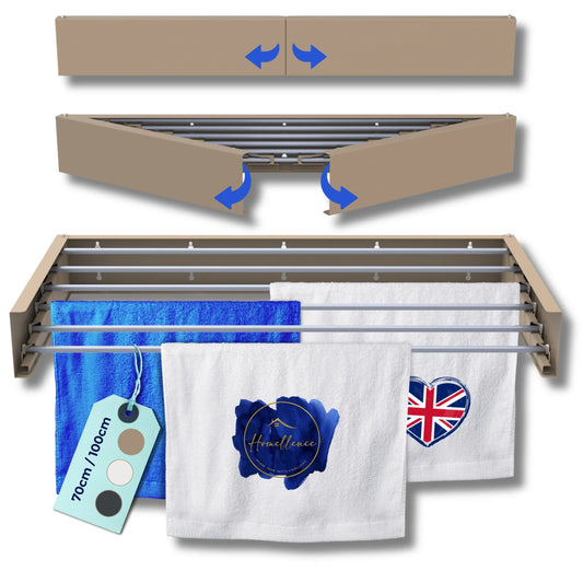 Homellence Wall-Mounted Clothes Drying Rack 100cm Cappuccino - Premium retractable laundry airer with 30kg capacity and space-saving engineering.