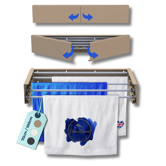 Homellence Wall-Mounted Clothes Drying Rack 70cm Cappuccino - Elegant compact retractable airer with robust 25kg capacity.