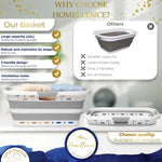 Homellence Grey Collapsible Laundry Basket Comparison Chart - Highlighting 42L large capacity, robust shape-retention, 3-handle ergonomic design, and ventilation holes versus generic alternatives.