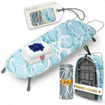 Homellence Folding Tabletop Ironing Board Set Blue Geometric - Patented folding mechanism with two premium heat-resistant cotton covers