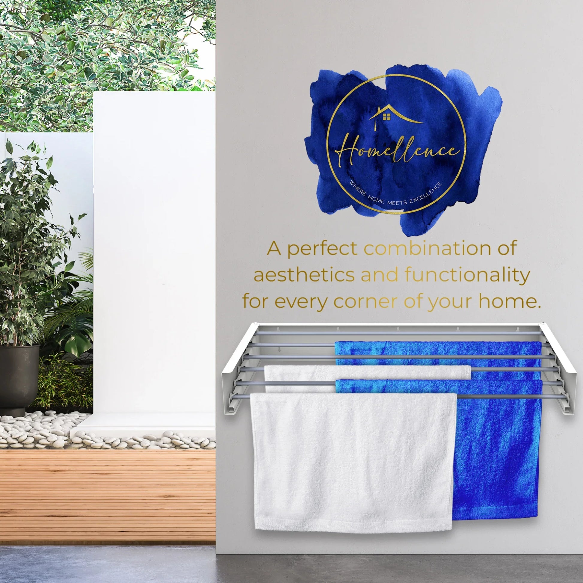 Homellence Wall-Mounted Clothes Drying Rack 100cm White - Heavy-duty 6-rod retractable airer with 30kg capacity and 2.8cm wide design for every home corner.