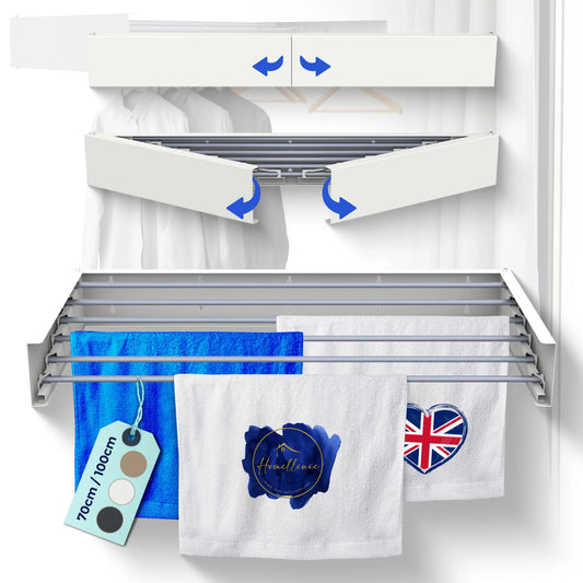 Homellence Wall-Mounted Clothes Drying Rack 100cm White - Professional-grade retractable airer with heavy-duty 30kg capacity.