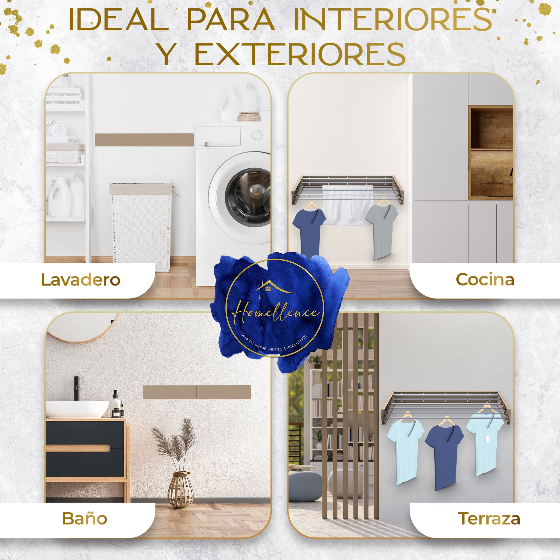 Versatilidad Homellence: tendedero de aluminio de 100 cm perfecto para lavadero, cocina, baño o terraza con un acabado premium.