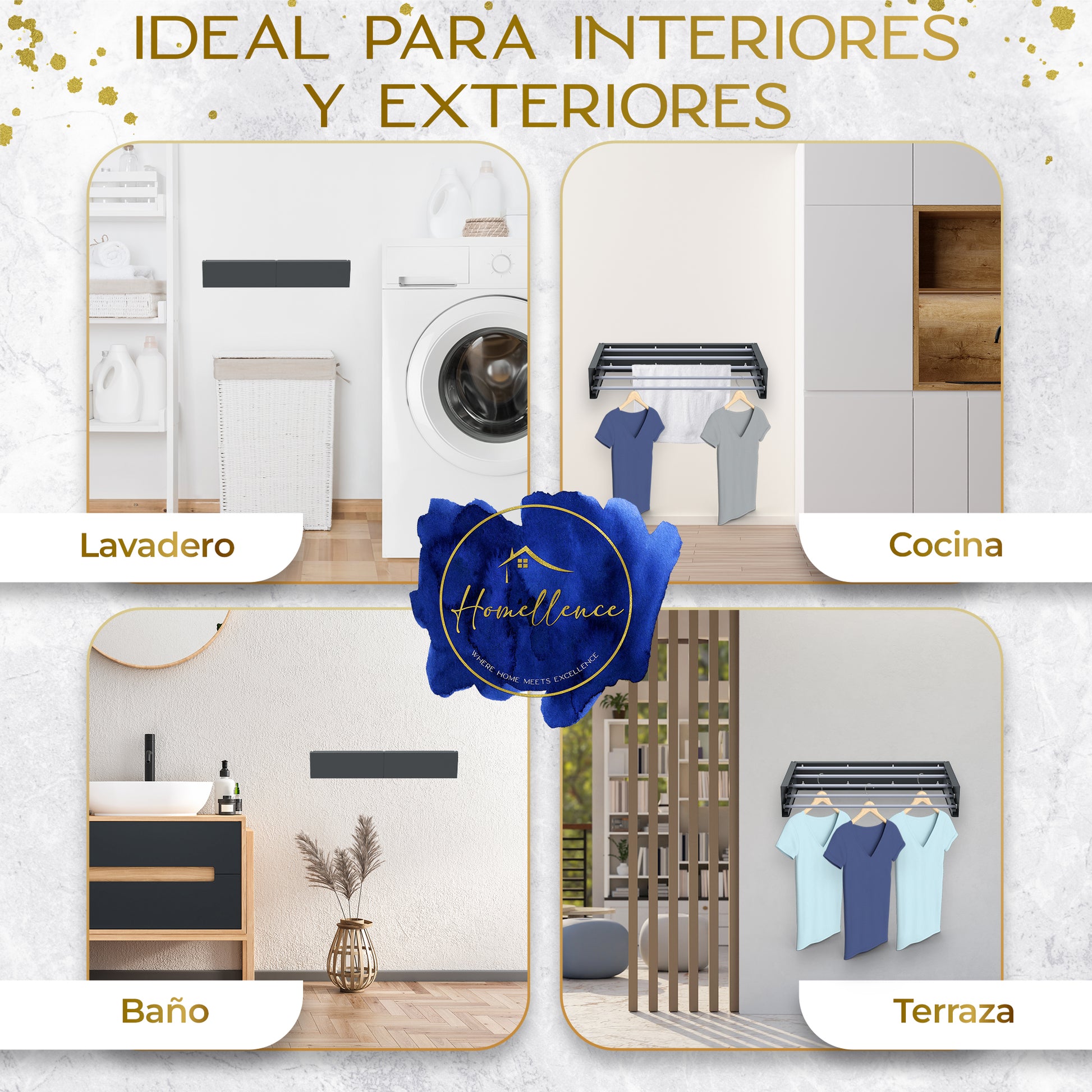 Versatilidad Homellence: el tendedero antracita de aluminio es perfecto para el baño, la cocina, el lavadero o la terraza.