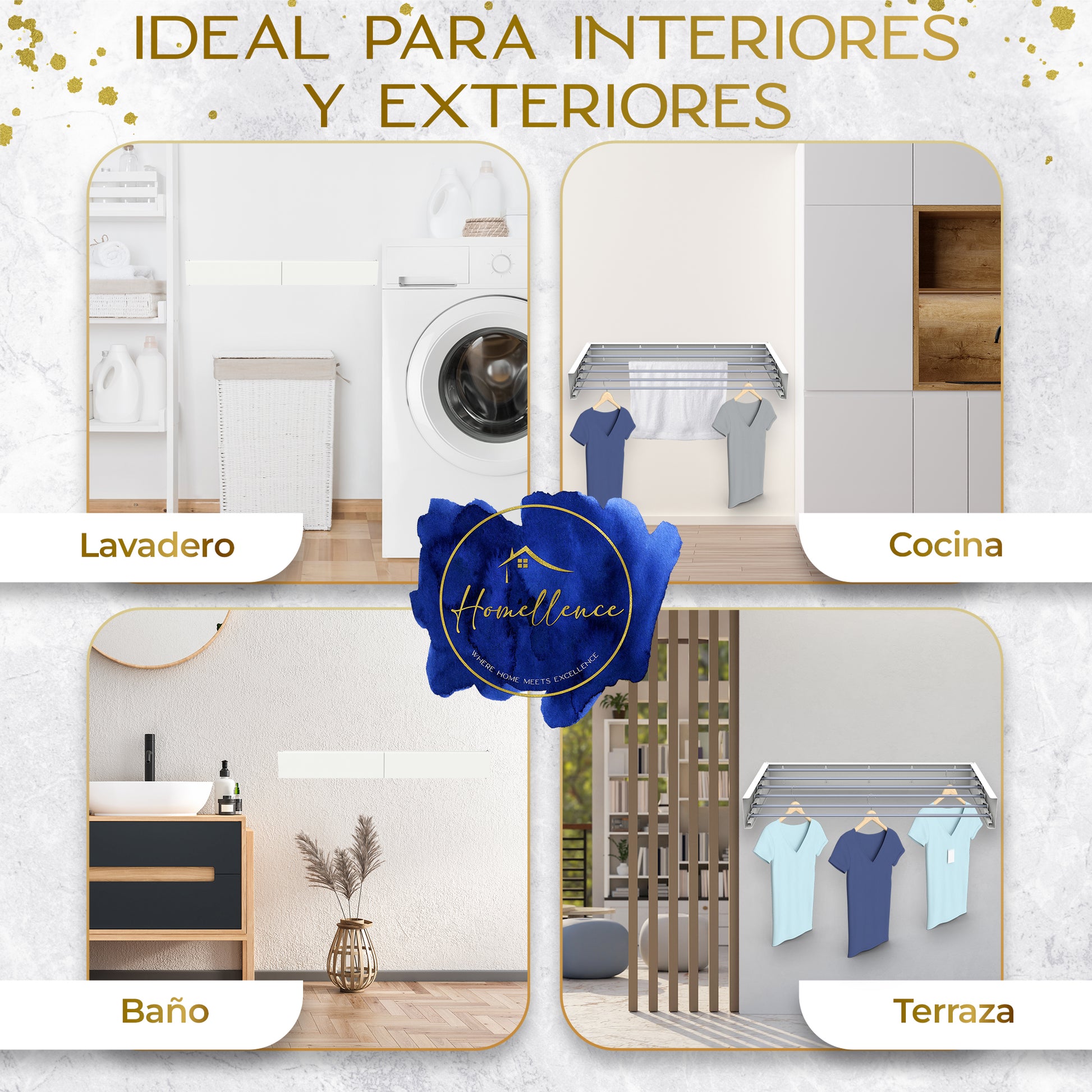 Versatilidad Homellence: tendedero blanco de aluminio de 100 cm perfecto para lavadero, cocina, baño o terraza con acabado estético.