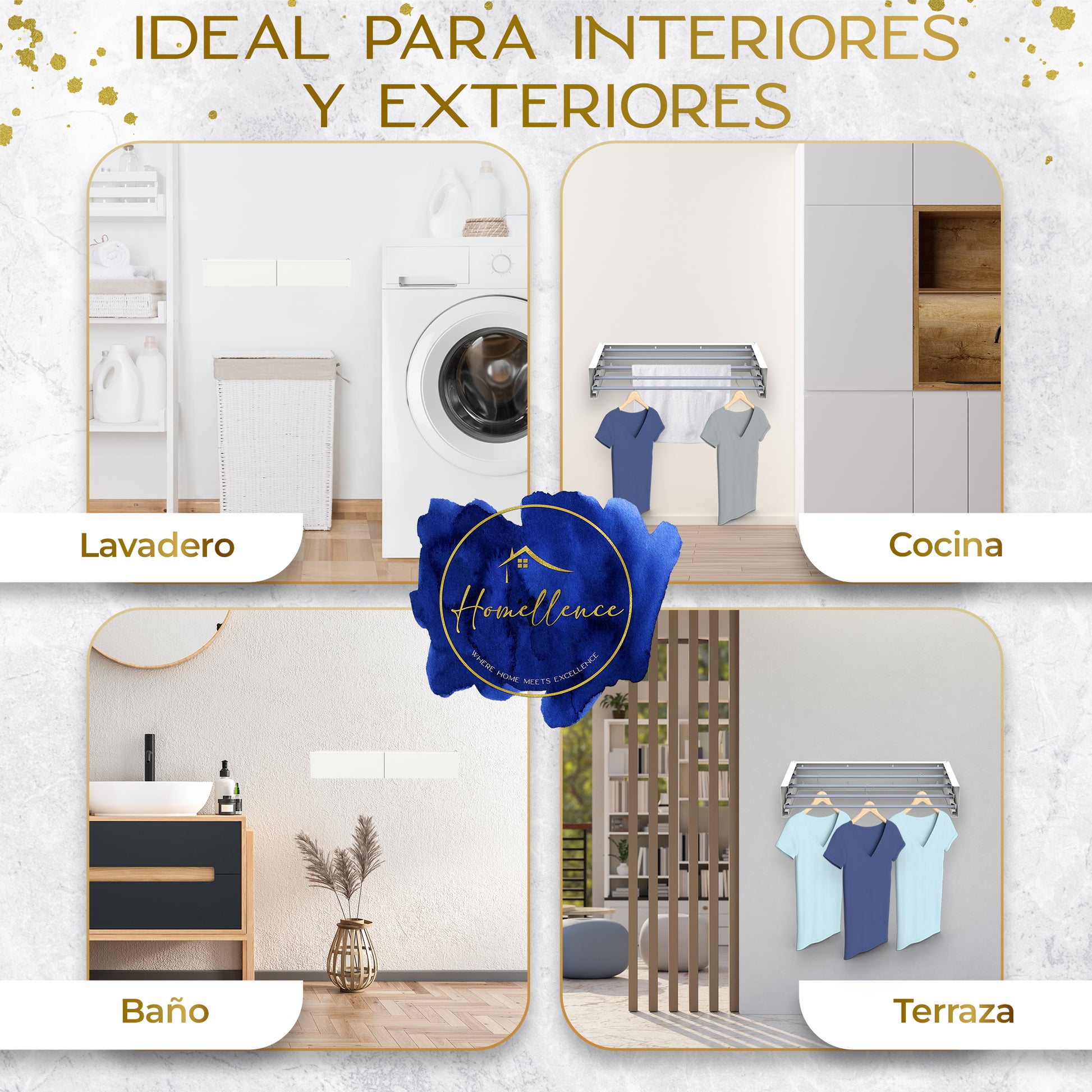 Versatilidad Homellence: el tendedero blanco de 70 cm con varillas de aluminio es perfecto para baño, cocina, lavadero o terraza.