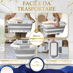 Dettaglio del design ergonomico a 3 maniglie del cesto per biancheria grigio per un trasporto facile e una presa sicura.