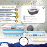 Tableau comparatif : les avantages du panier Homellence bleu comme la robustesse et la ventilation face aux modèles standards.