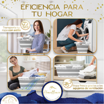 Ejemplos de uso de la cesta Homellence gris: transporte elegante de la colada y carga fácil de la lavadora con un diseño ergonómico.