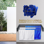 Escena lifestyle Homellence: estética y funcionalidad en cada rincón de tu hogar con el tendedero de pared antracita de 100 cm.