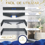 Instrucciones de montaje Homellence: instalación sencilla en pared con kit incluido y desplegado rápido de las 6 varillas metálicas.