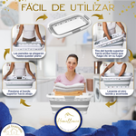 Manual ilustrado Homellence: pasos sencillos para abrir y plegar la cesta de ropa con tecnología pop-up en pocos segundos.