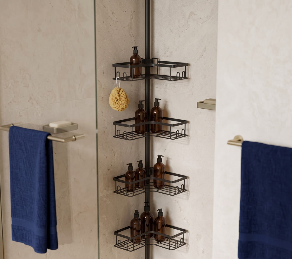 Telescopic corner shower caddy