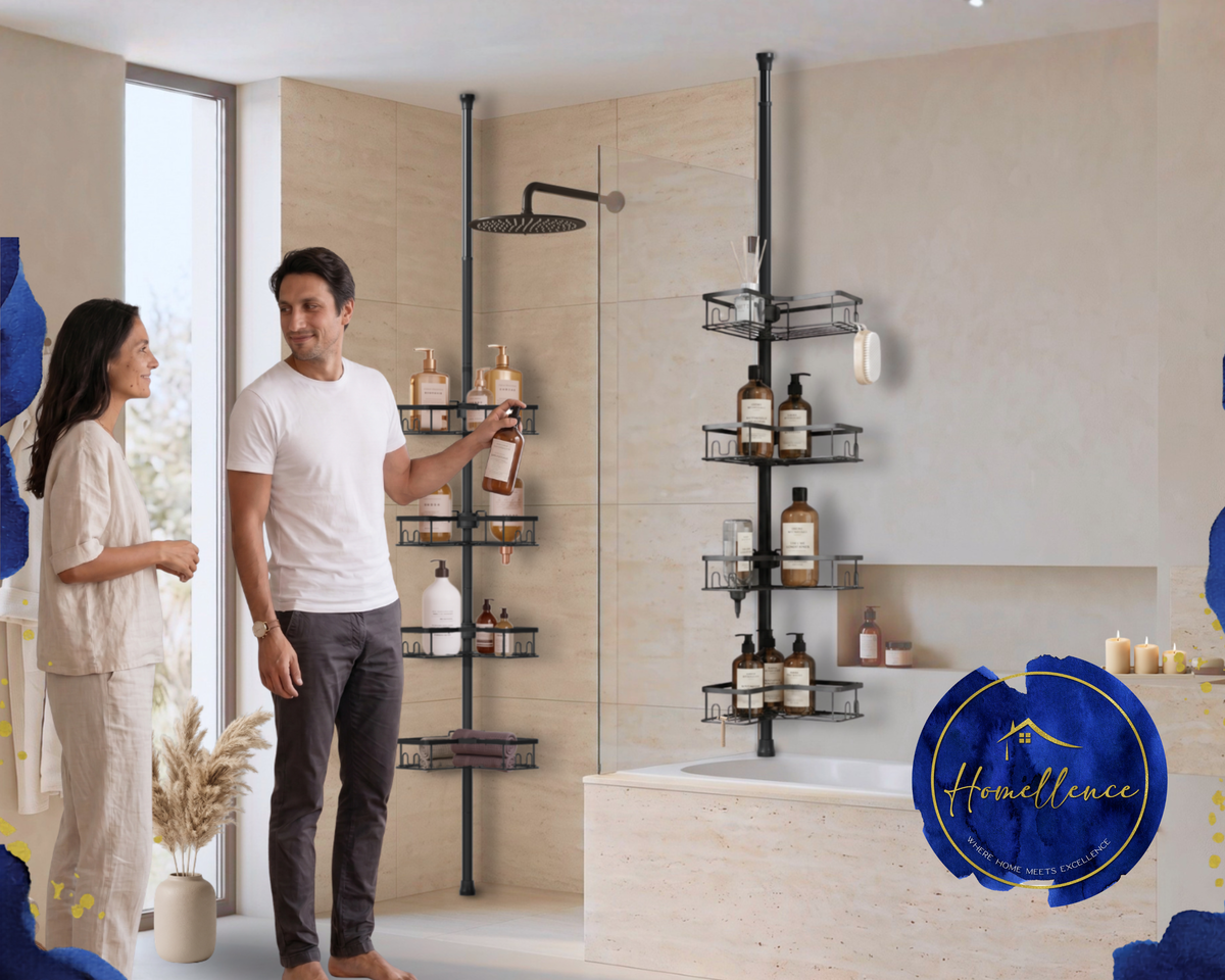 Telescopic corner shower caddy with four height-adjustable baskets