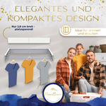 Elegantes und kompaktes Design: Ein junges Paar nutzt den nur 2,8 cm breiten Homellence Wäscheständer für effizientes Trocknen im modernen Haushalt.