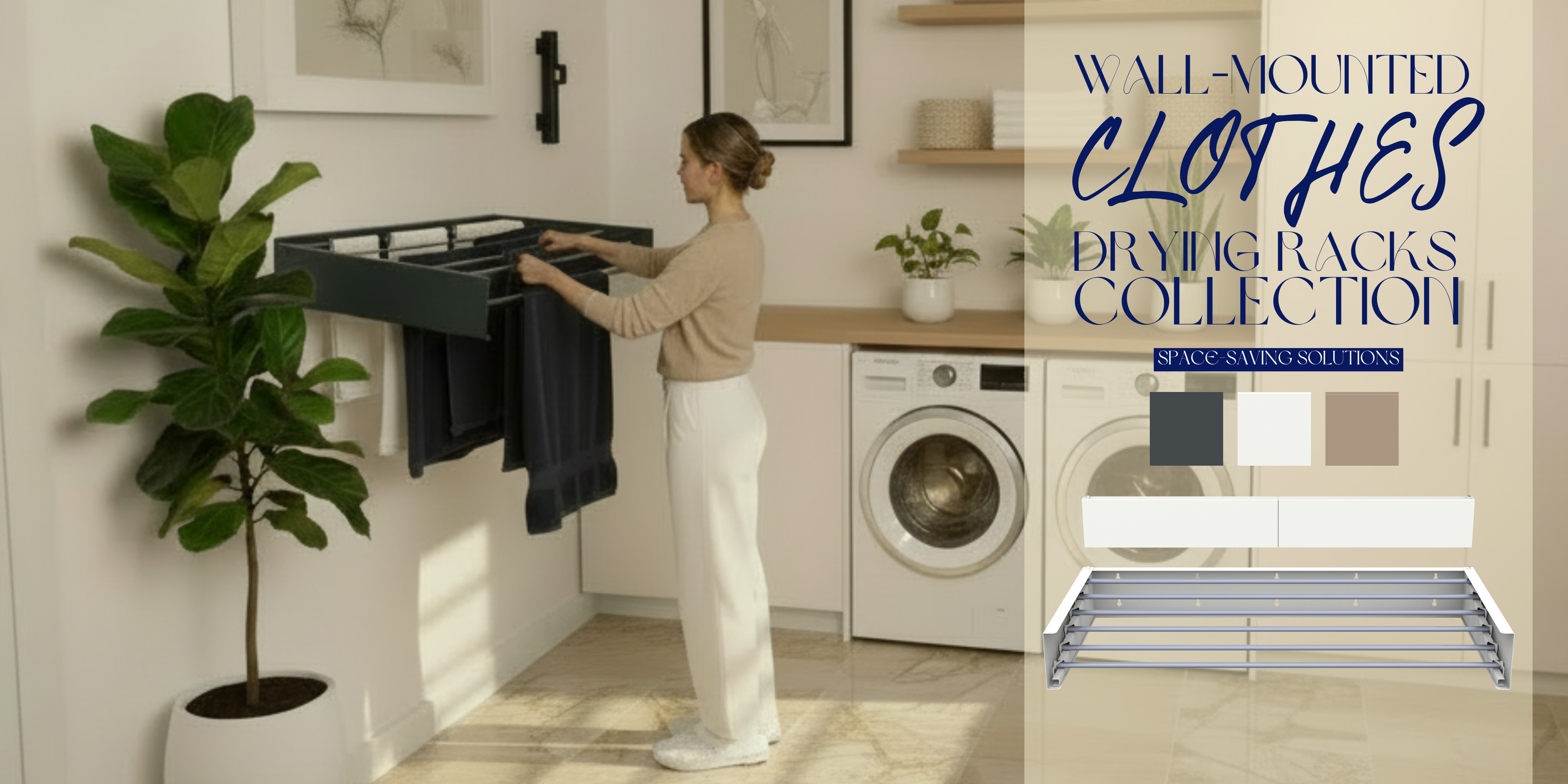 Homellence Wall-Mounted Clothes Drying Rack 100cm Anthracite - Premium 6-rod foldable laundry rack with 30kg capacity and space-saving 2.8cm wide profile.