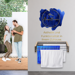 Lifestyle-Szene: Ein Paar präsentiert den montierten 70 cm Homellence Wand-Wäschetrockner – perfekte Kombination aus Ästhetik und Nutzwert.