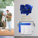 Lifestyle-Szene: Ein Paar präsentiert den montierten 70 cm Homellence Wand-Wäschetrockner – Ästhetik und Funktionalität in Weiß.