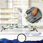 Infografica sul meccanismo brevettato Homellence: garantisce assoluta stabilità durante la stiratura e una superficie perfettamente liscia.