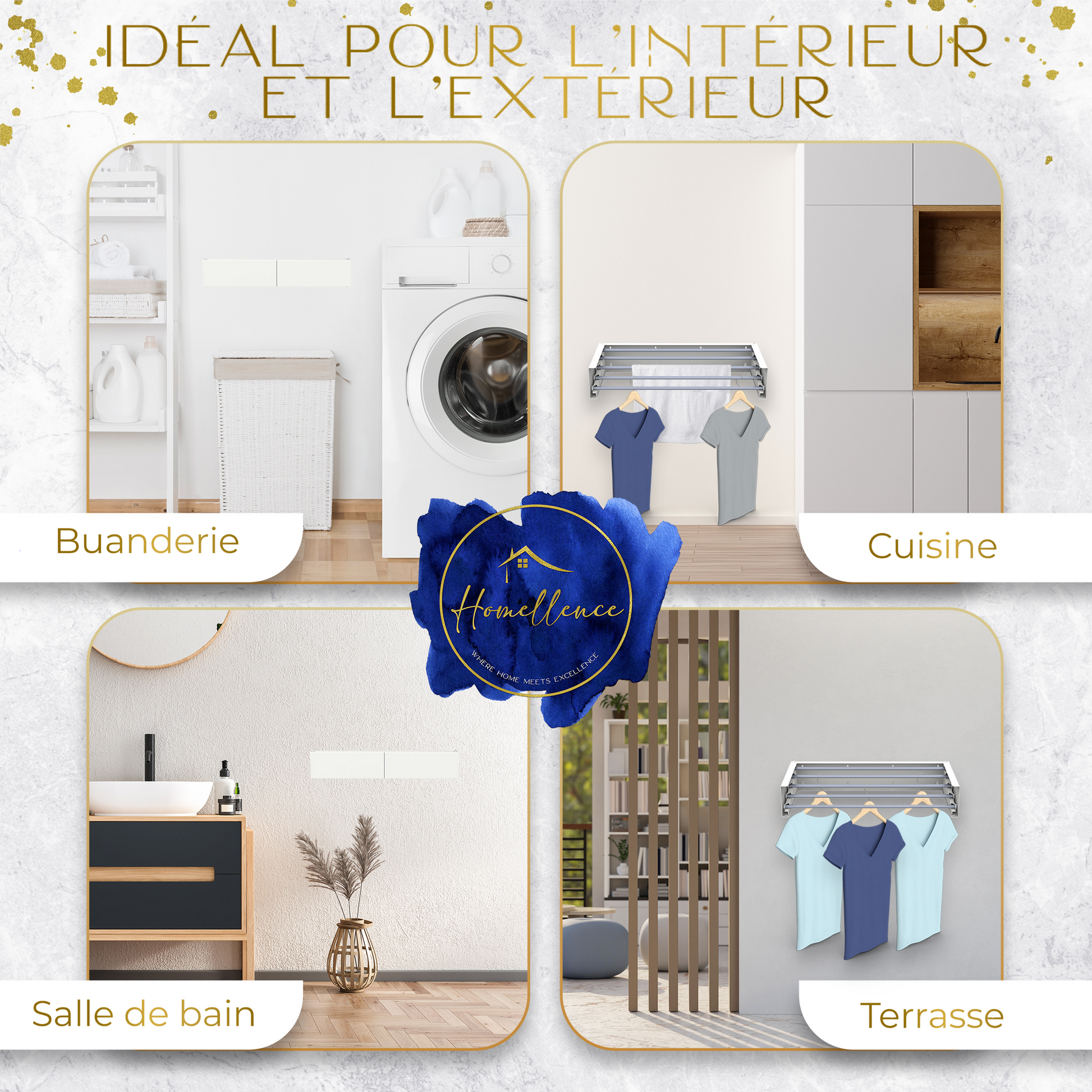 Polyvalence d'utilisation : le séchoir blanc 70 cm est parfait pour la buanderie, la cuisine, la salle de bain ou la terrasse.