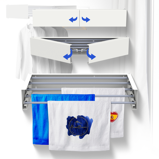 Tendedero de pared Homellence blanco de 70 cm con varillas de aluminio, diseño plegable y compacto para un secado eficiente en casa.