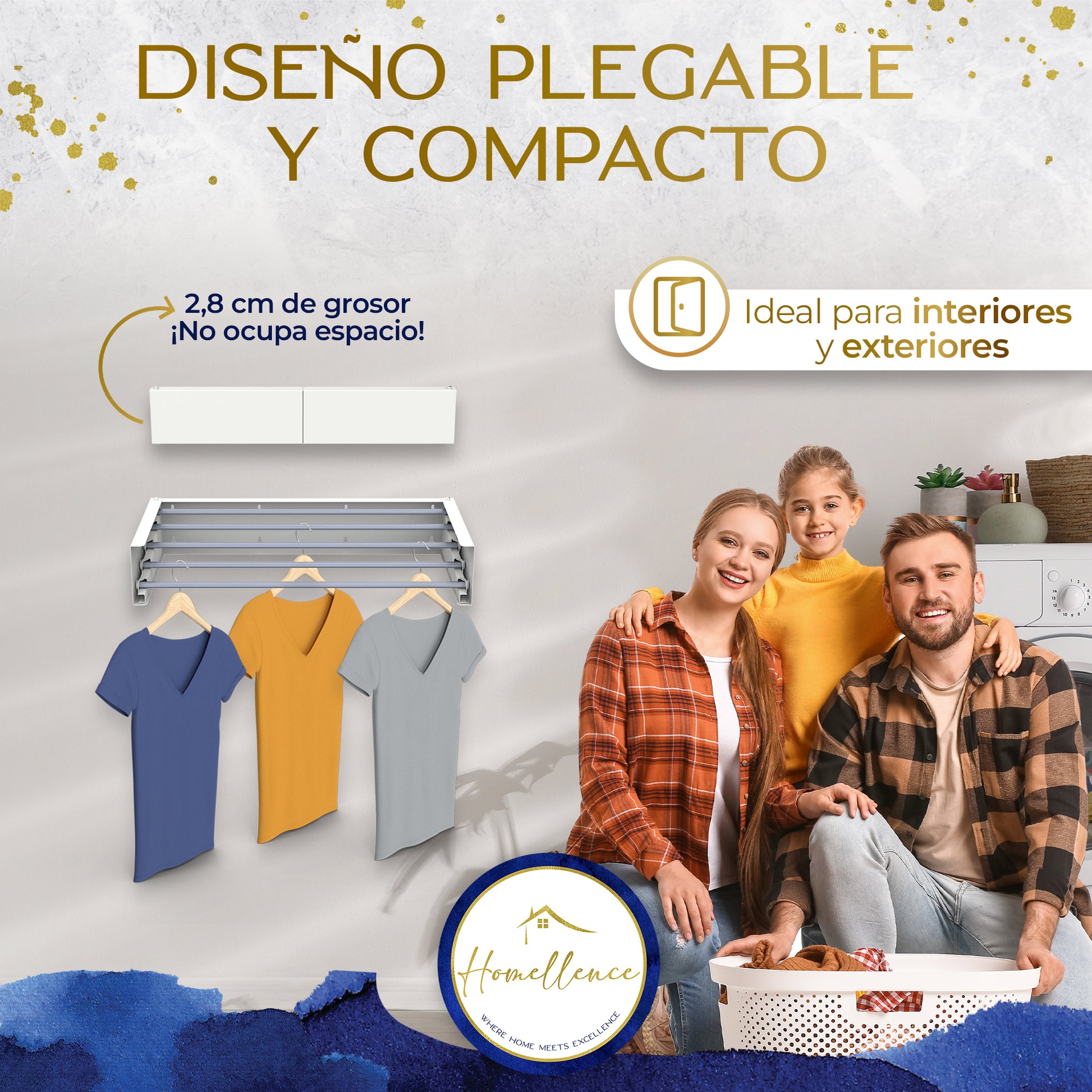 Diseño elegante y discreto: el tendedero Homellence blanco de 70 cm mide solo 2,8 cm de grosor cerrado, ideal para interiores modernos.