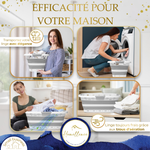 Exemples d'utilisation du panier à linge gris Homellence : transport facile du linge et chargement de la machine avec élégance.